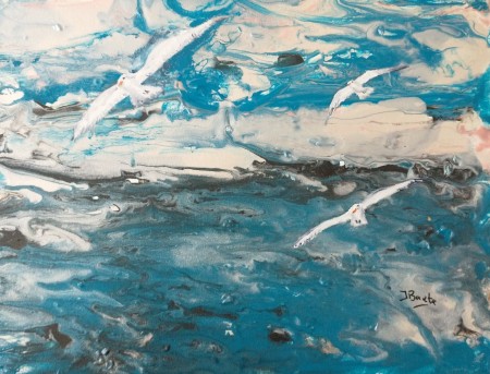 Meeuwen, pouring techniek, 30x40 cm,2022